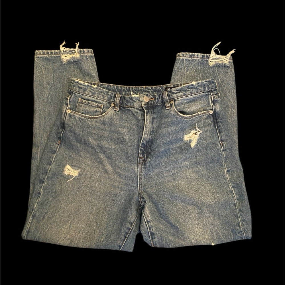 Blank NYC High Waist Straight Distressed Blue Denim Jeans